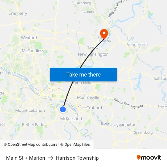 Main St + Marion to Harrison Township map