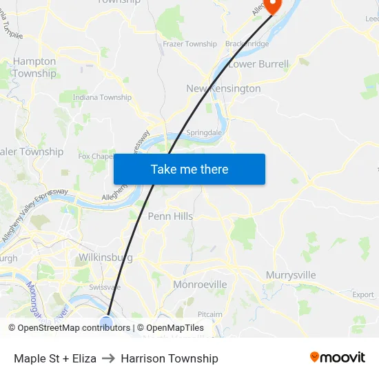 Maple St + Eliza to Harrison Township map
