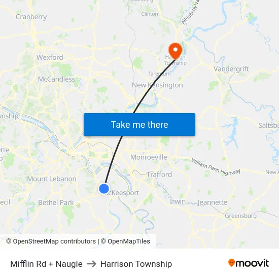 Mifflin Rd + Naugle to Harrison Township map
