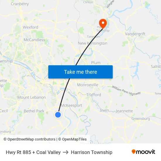 Hwy Rt 885 + Coal Valley to Harrison Township map