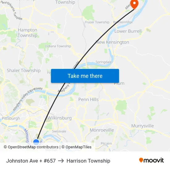 Johnston Ave + #657 to Harrison Township map