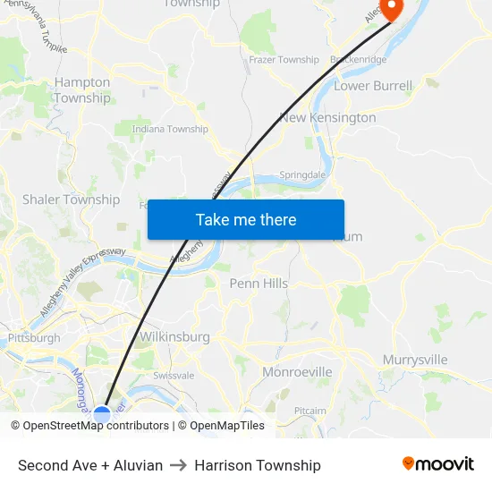 Second Ave + Aluvian to Harrison Township map