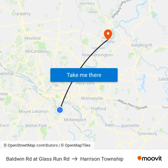 Baldwin Rd at Glass Run Rd to Harrison Township map