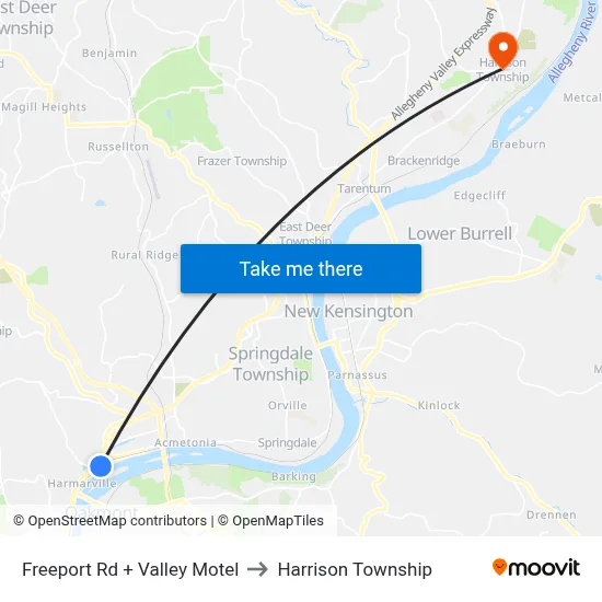 Freeport Rd + Valley Motel to Harrison Township map