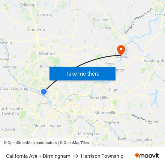 California Ave + Birmingham to Harrison Township map