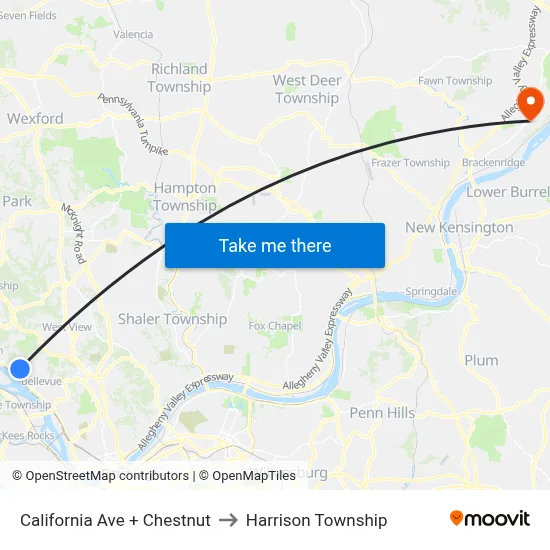 California Ave + Chestnut to Harrison Township map