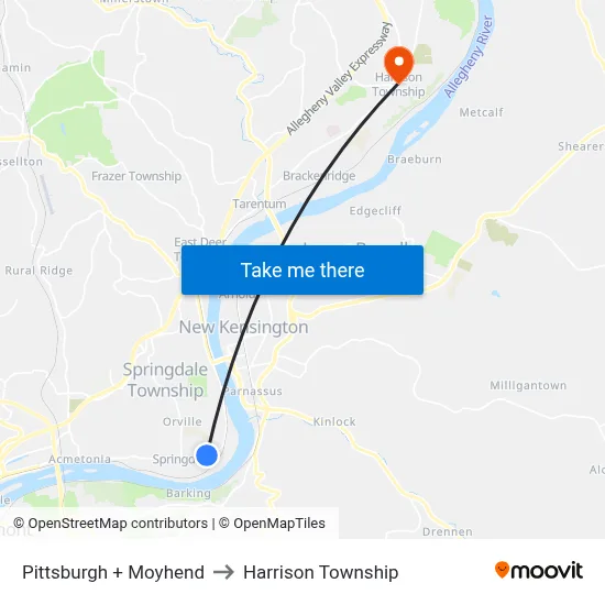 Pittsburgh + Moyhend to Harrison Township map