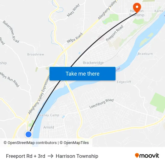 Freeport Rd + 3rd to Harrison Township map