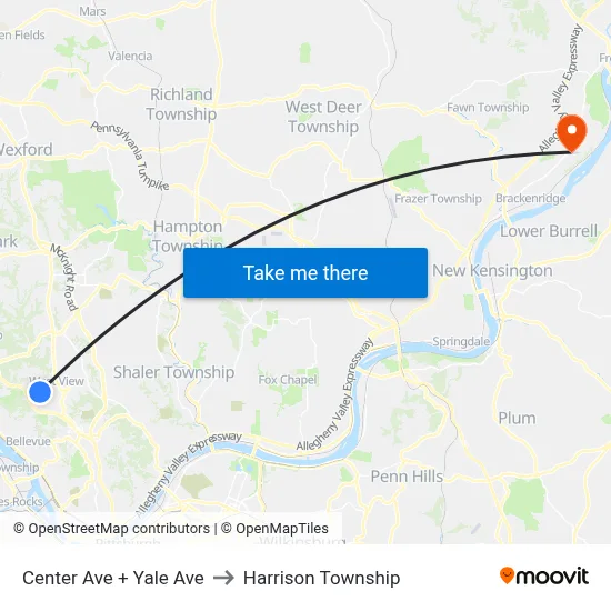 Center Ave + Yale Ave to Harrison Township map