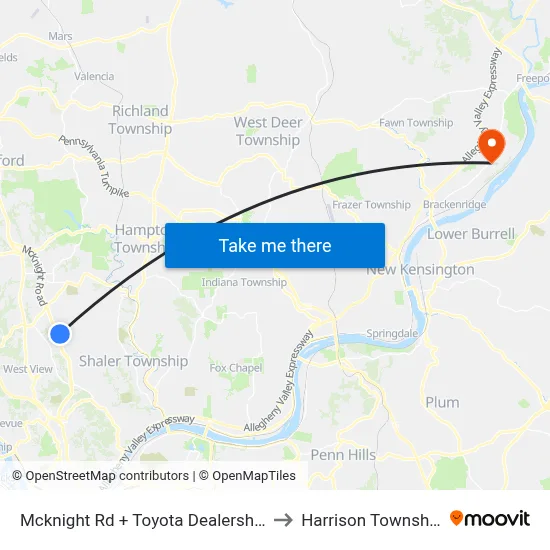 Mcknight Rd + Toyota Dealership to Harrison Township map