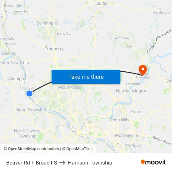 Beaver Rd + Broad FS to Harrison Township map