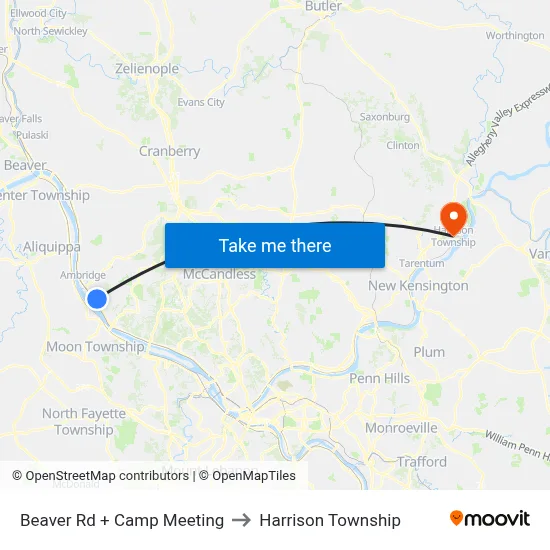 Beaver Rd + Camp Meeting to Harrison Township map