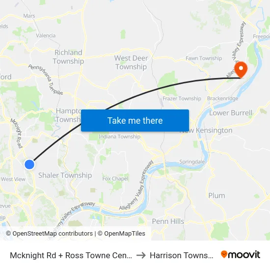 Mcknight Rd + Ross Towne Center to Harrison Township map