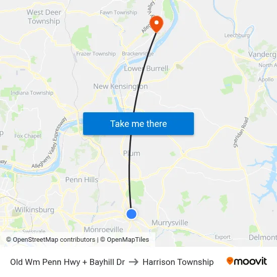 Old Wm Penn Hwy + Bayhill Dr to Harrison Township map