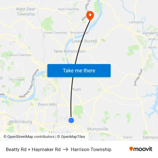 Beatty Rd + Haymaker Rd to Harrison Township map