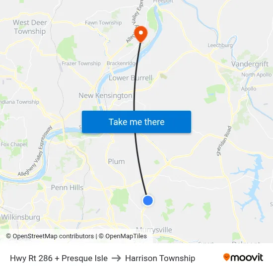 Hwy Rt 286 + Presque Isle to Harrison Township map