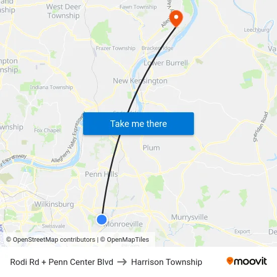 Rodi Rd + Penn Center Blvd to Harrison Township map