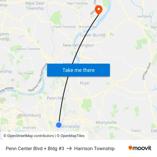 Penn Center Blvd + Bldg #3 to Harrison Township map