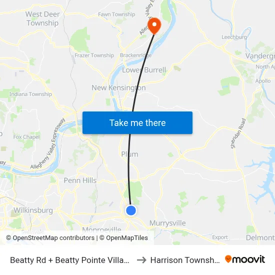 Beatty Rd + Beatty Pointe Village to Harrison Township map