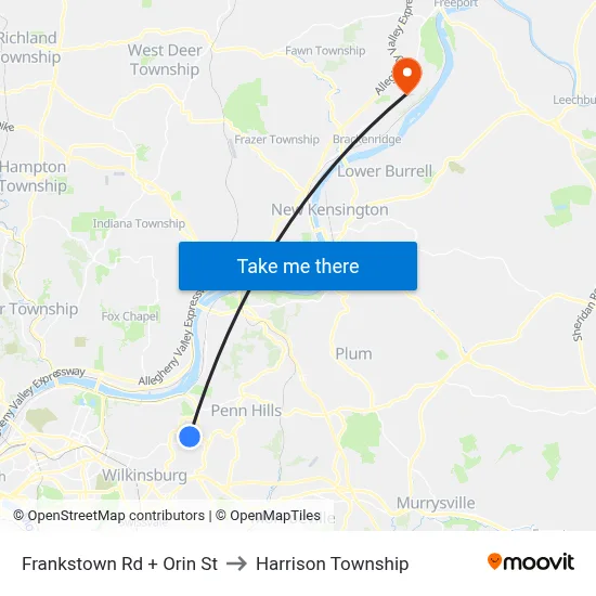 Frankstown Rd + Orin St to Harrison Township map