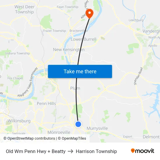 Old Wm Penn Hwy + Beatty to Harrison Township map