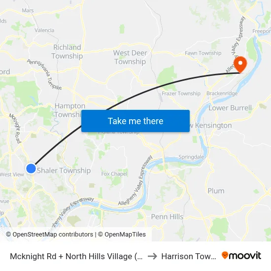 Mcknight Rd + North Hills Village (North Ent) to Harrison Township map