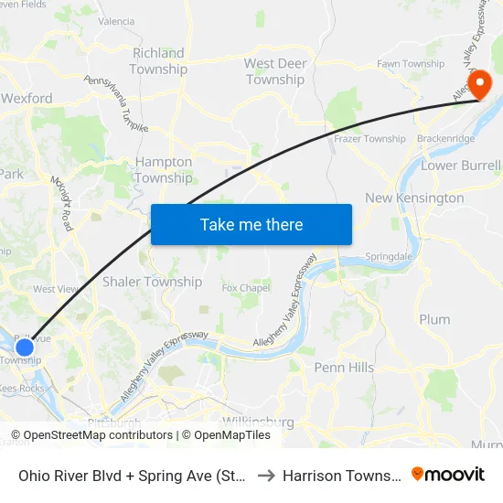 Ohio River Blvd + Spring Ave (Steps) to Harrison Township map