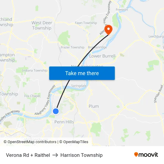 Verona Rd + Raithel to Harrison Township map
