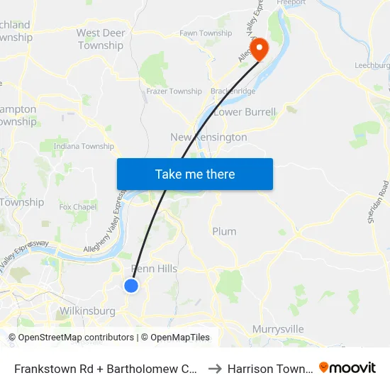 Frankstown Rd + Bartholomew Church Dr to Harrison Township map