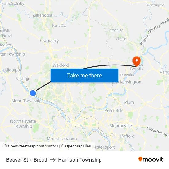 Beaver St + Broad to Harrison Township map