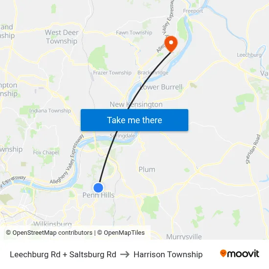 Leechburg Rd + Saltsburg Rd to Harrison Township map