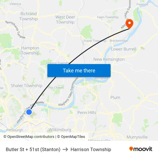 Butler St + 51st (Stanton) to Harrison Township map