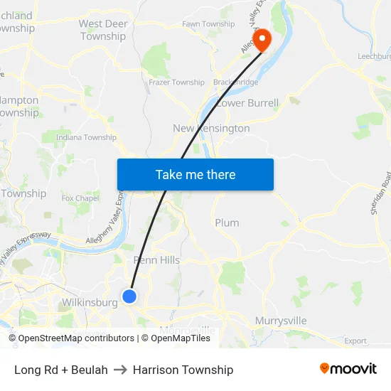 Long Rd + Beulah to Harrison Township map