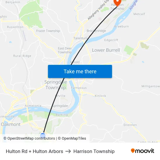 Hulton Rd + Hulton Arbors to Harrison Township map