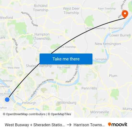 West Busway + Sheraden Station B to Harrison Township map