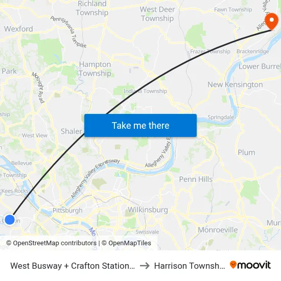 West Busway + Crafton Station C to Harrison Township map