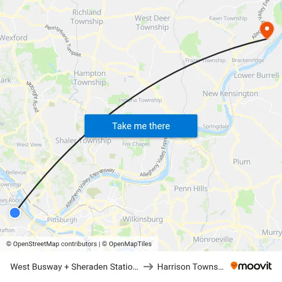 West Busway + Sheraden Station C to Harrison Township map