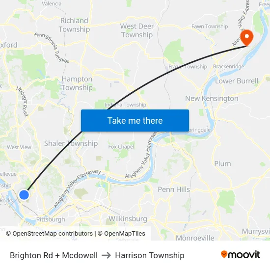 Brighton Rd + Mcdowell to Harrison Township map