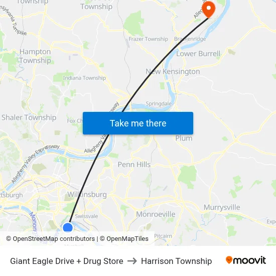 Giant Eagle Drive + Drug Store to Harrison Township map