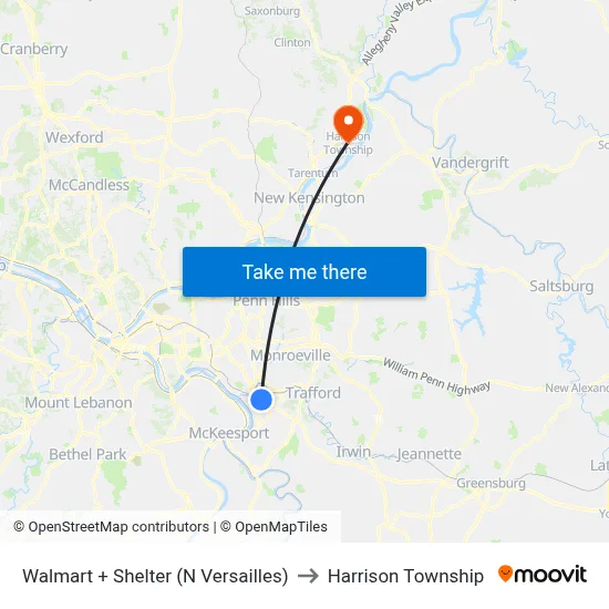Walmart + Shelter (N Versailles) to Harrison Township map