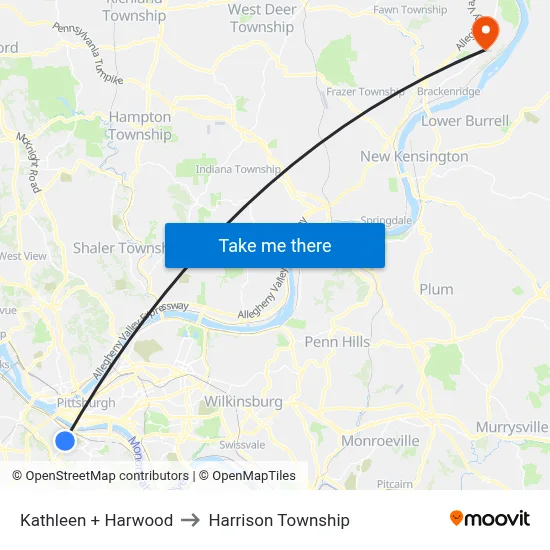Kathleen + Harwood to Harrison Township map