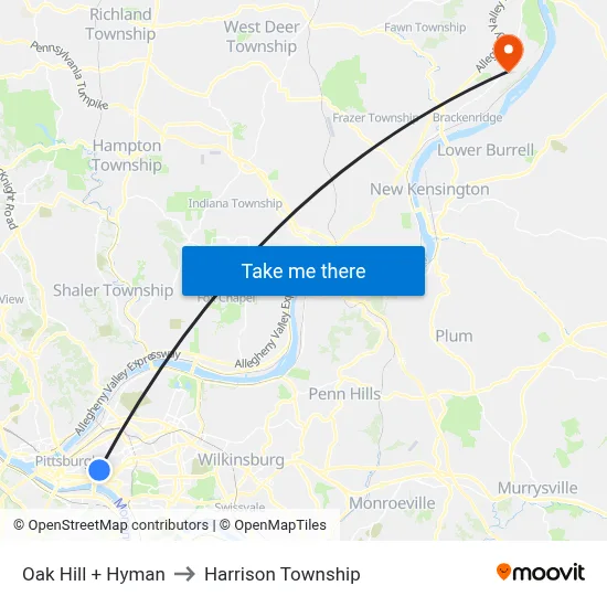 Oak Hill + Hyman to Harrison Township map