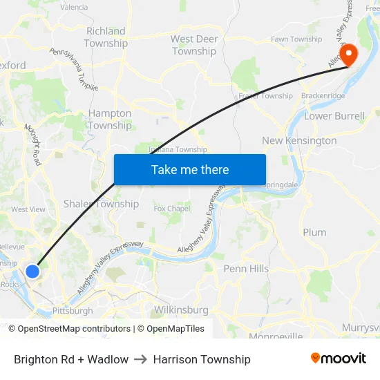 Brighton Rd + Wadlow to Harrison Township map