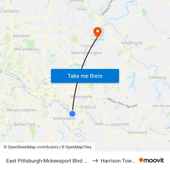 East Pittsburgh-Mckeesport Blvd + the Lane to Harrison Township map