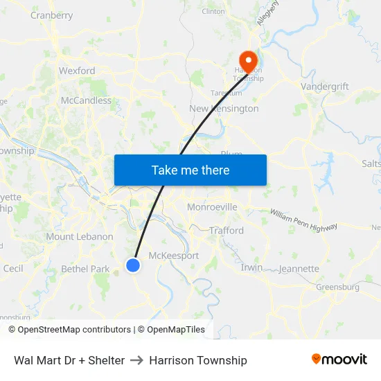 Wal Mart Dr + Shelter to Harrison Township map