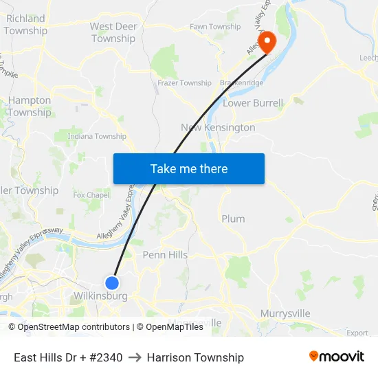 East Hills Dr + #2340 to Harrison Township map