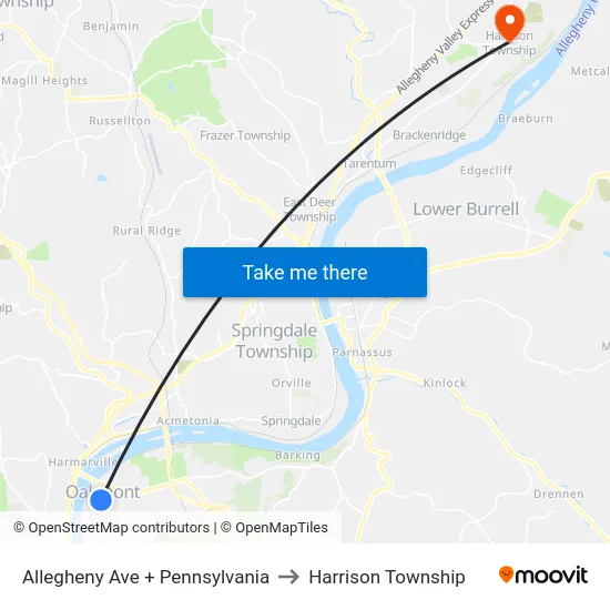 Allegheny Ave + Pennsylvania to Harrison Township map