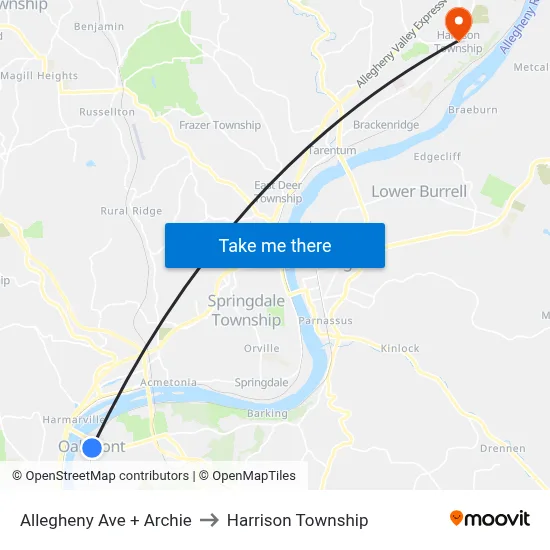 Allegheny Ave + Archie to Harrison Township map