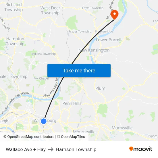 Wallace Ave + Hay to Harrison Township map
