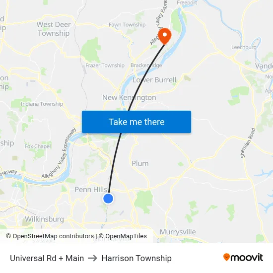 Universal Rd + Main to Harrison Township map